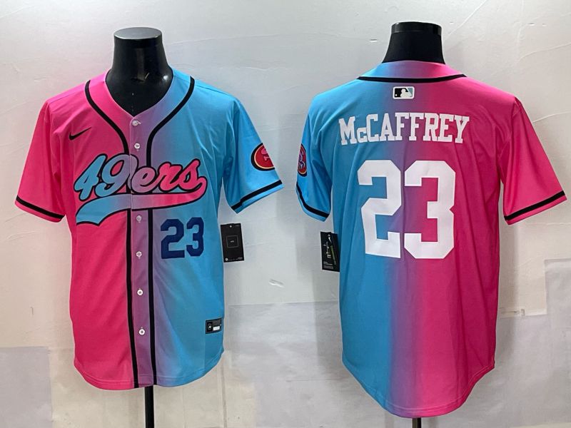 Men 2025 San Francisco 49ers #23 Mccaffrey Blue pink Nike Limited NFL Jersey style 02